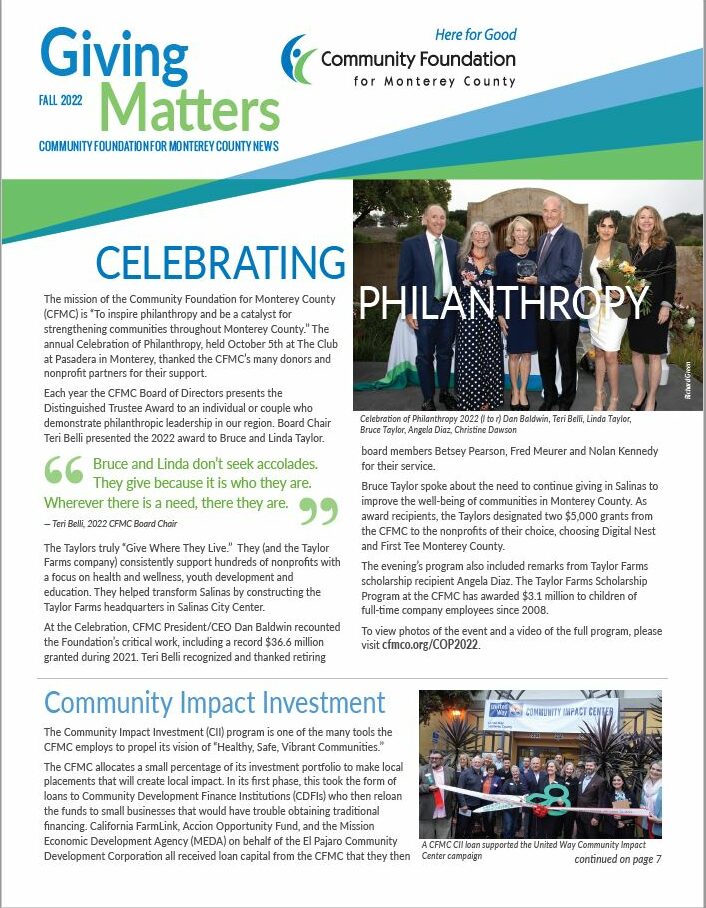 Giving Matters – Fall 2022 Newsletter