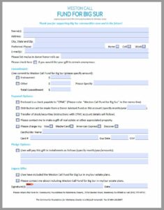 Weston Call Fund for Big Sur Pledge Form Image